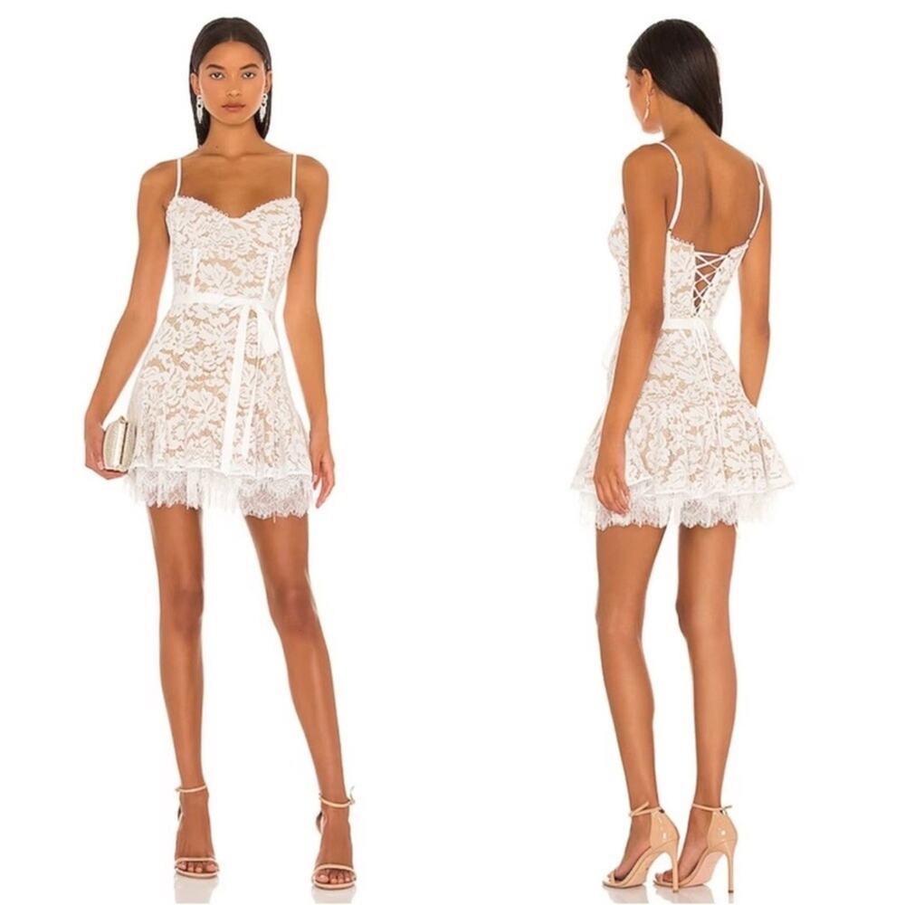 V. CHAPMAN Candice Lace Scallop Hem Lace Up White Mini Dress Size 8
